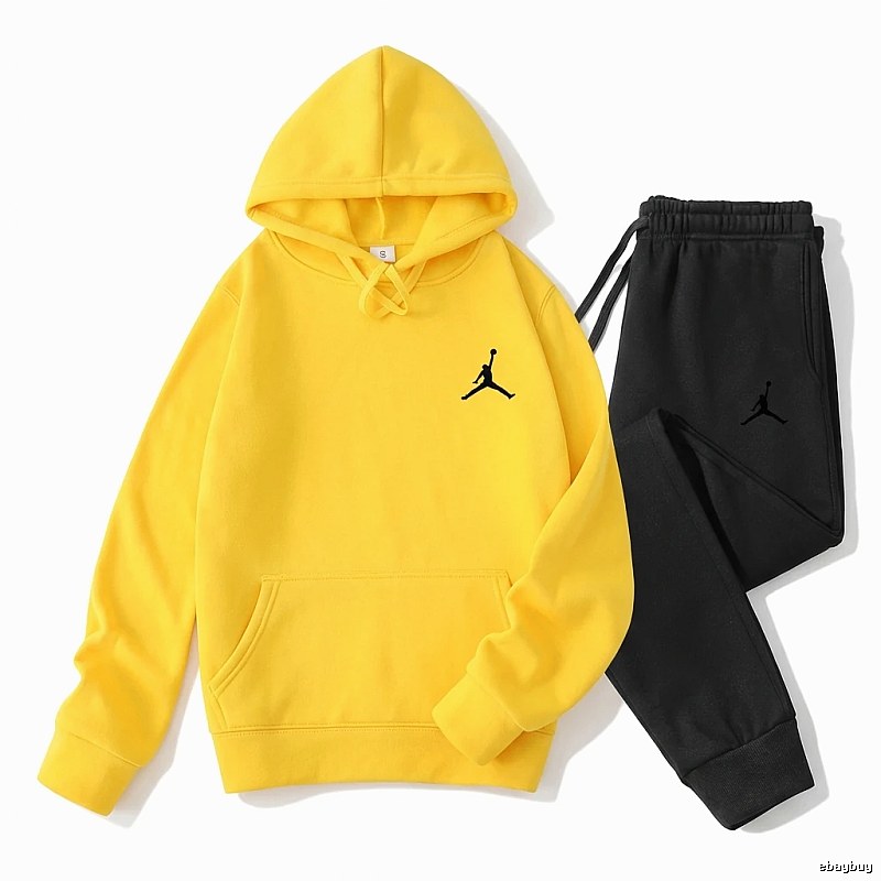 Jordan sporty style yellow hoodie suit