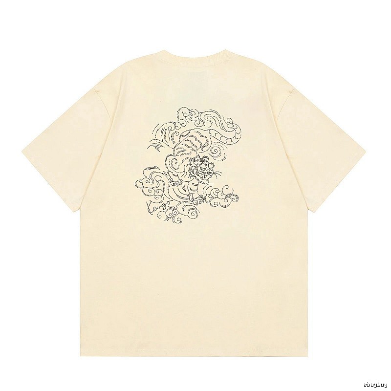 KENZO Auspicious Cloud Tiger Embroidery Chinese Style Beige Apricot Short Sleeve T-Shirt