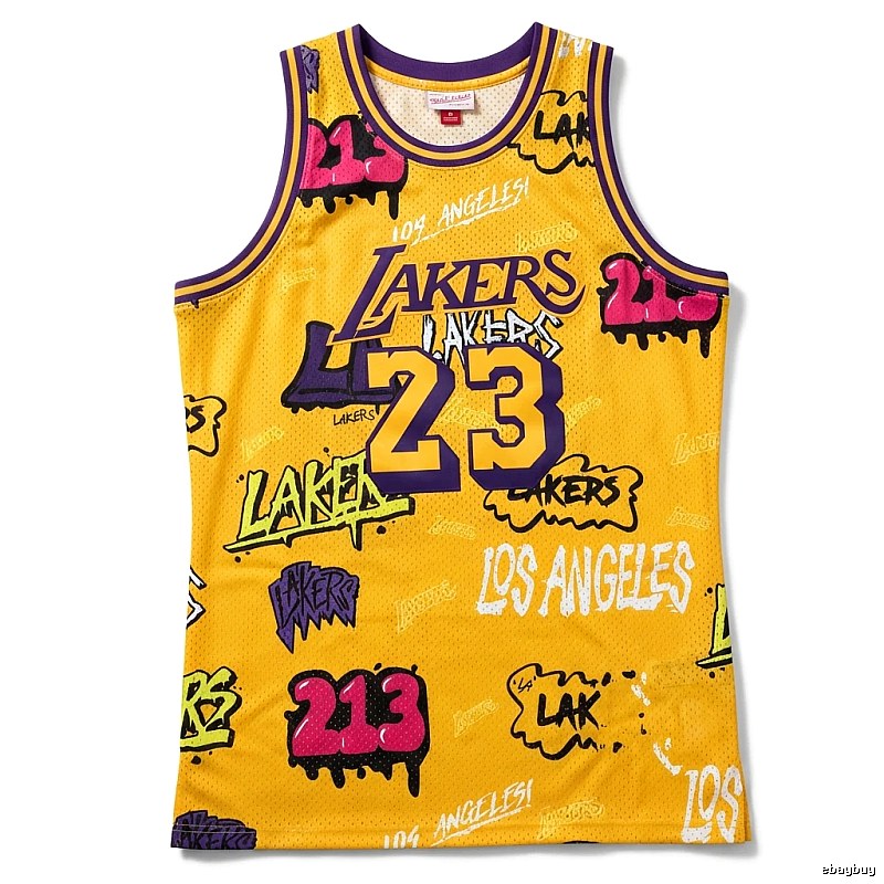 LBJ graffiti-style yellow jersey