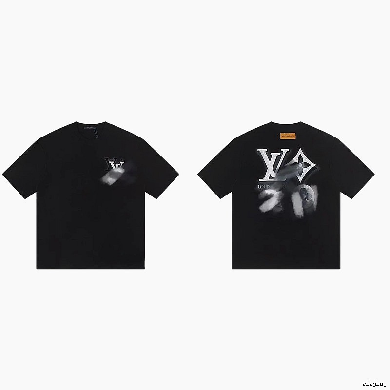 Louis Vuitton Blurred Print Street Style Black T-Shirt