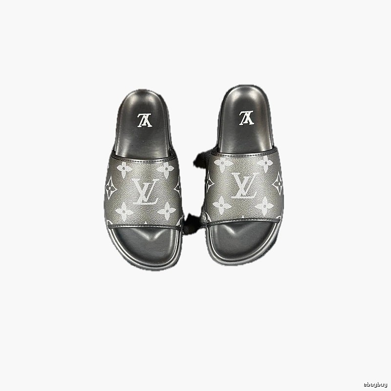 Louis Vuitton Classic Monogram Light Luxury Black and Grey Slide Sandals