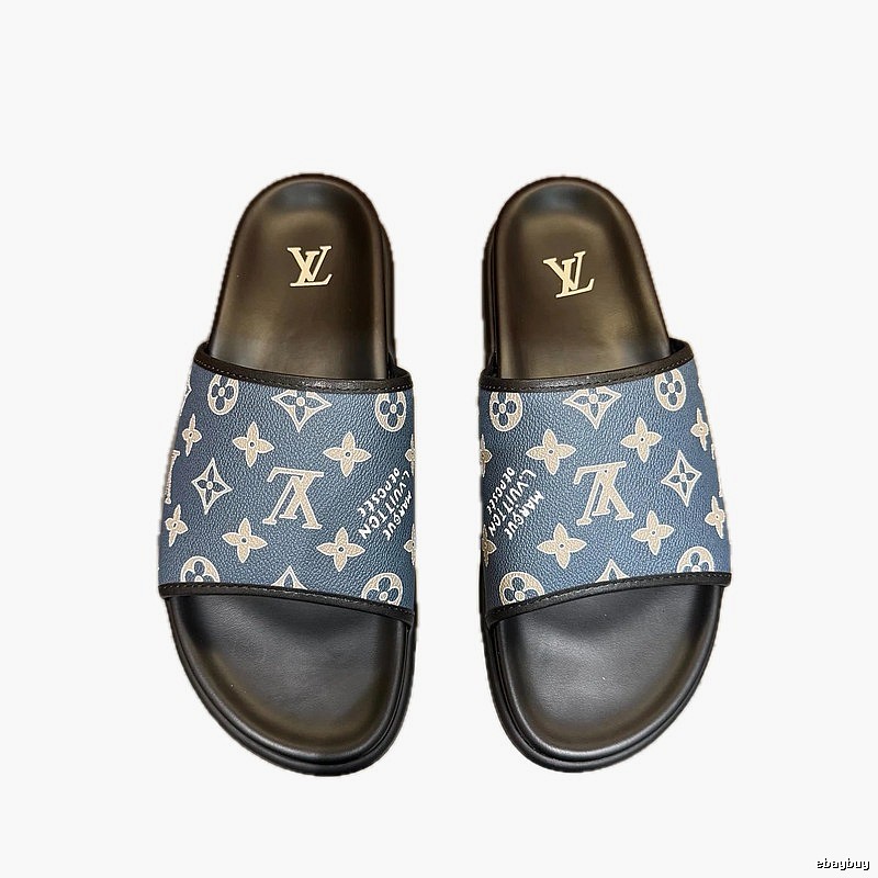Louis Vuitton Classic Monogram Light Luxury Style Blue Slides