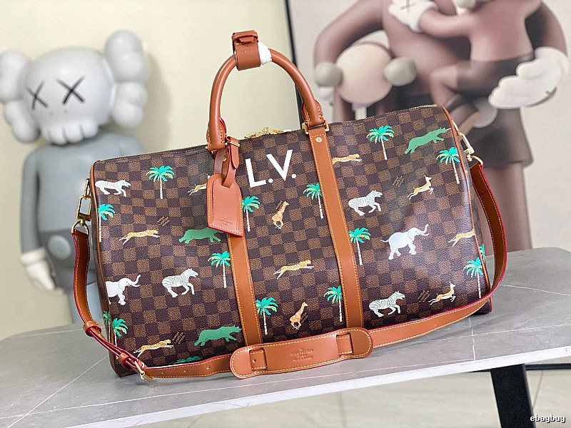 Louis Vuitton Duffel Bag with Brown Printed Monogram Duffel Detail