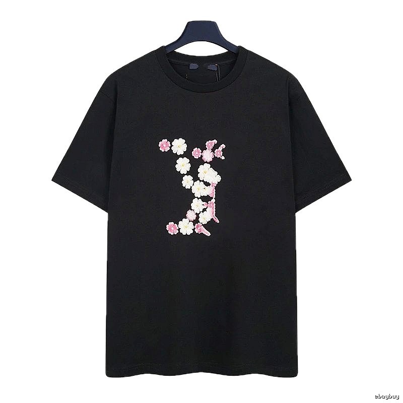 Louis Vuitton Floral Embroidered Casual Black Short-sleeved T-shirt