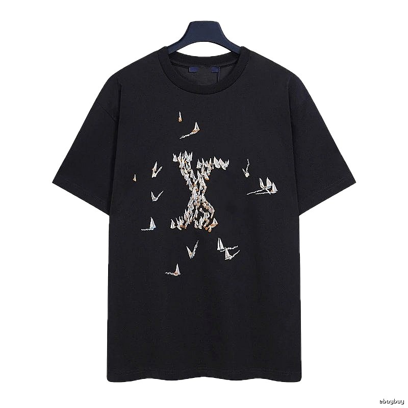 Louis Vuitton Sailboat Embroidered Trendy Black T-Shirt