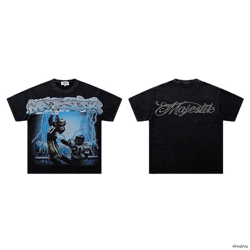 MAJESTIK American Retro Distressed Black Rugby T-shirt
