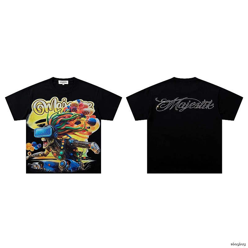 MAJESTIK Cyber Print Street Style Black T-Shirt