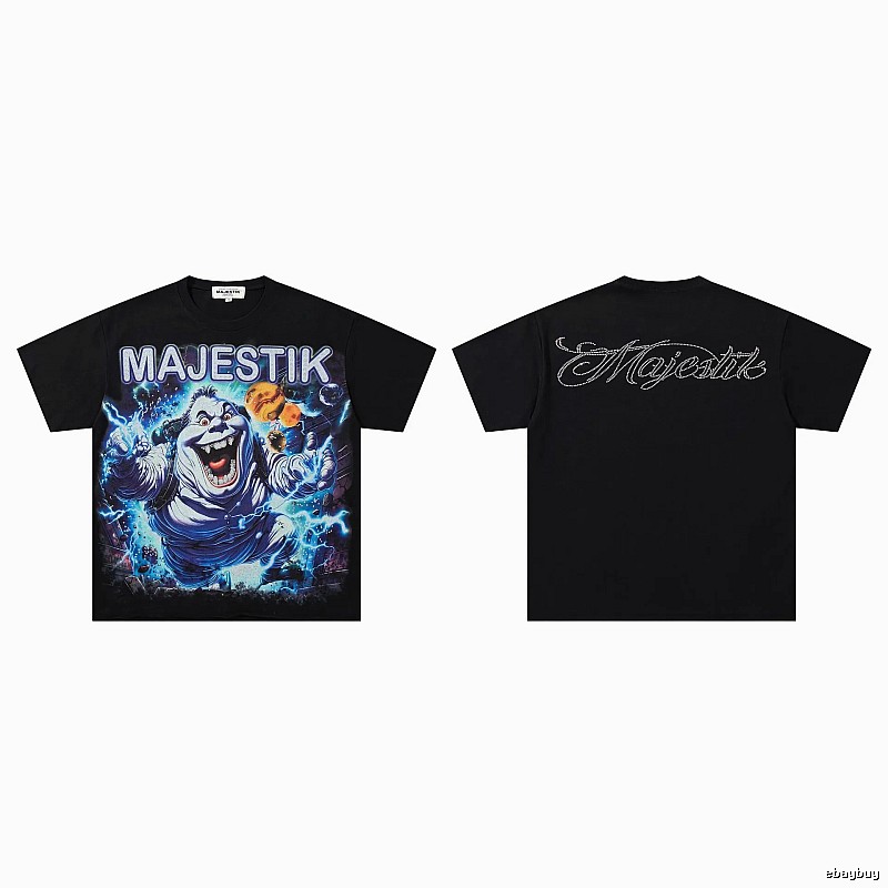 MAJESTIK Ghost Print Street Style Black T-Shirt