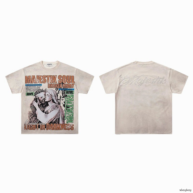 MAJESTIK Religious Print Vintage Style Off-white T-Shirt