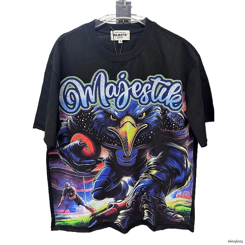 MAJESTIK Rugby Print Street Style Black T-shirt