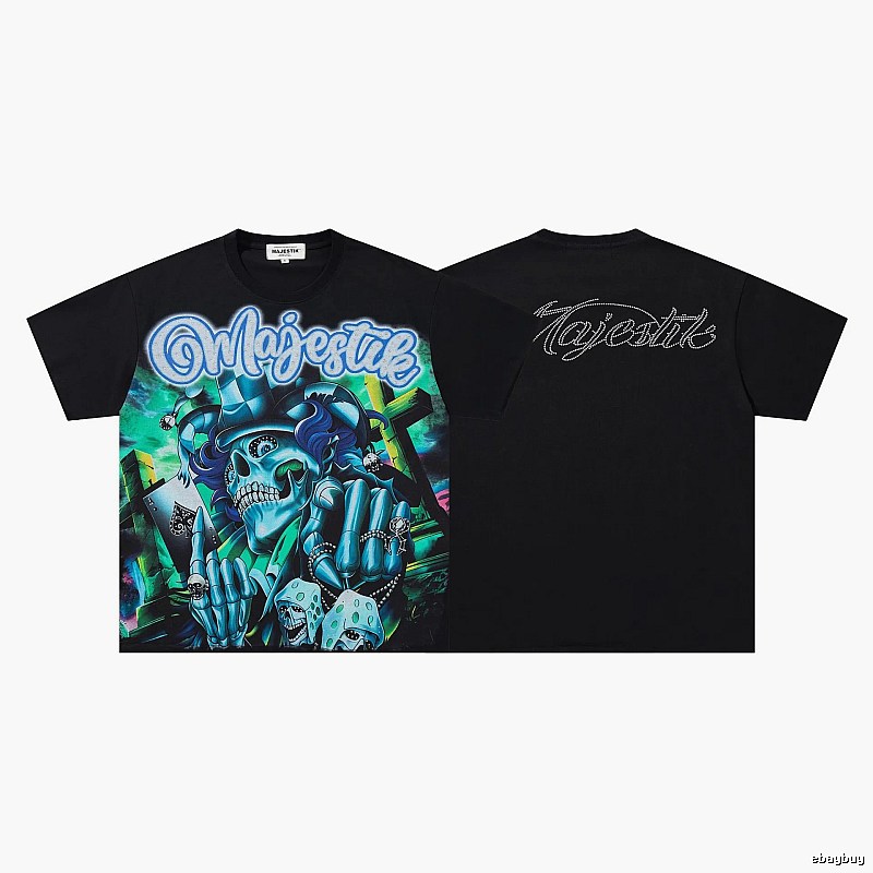 MAJESTIK Skull Print Street Style Black T-Shirt