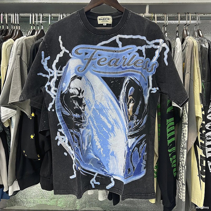 MAJESTIK Space Print Street Style Black T-Shirt
