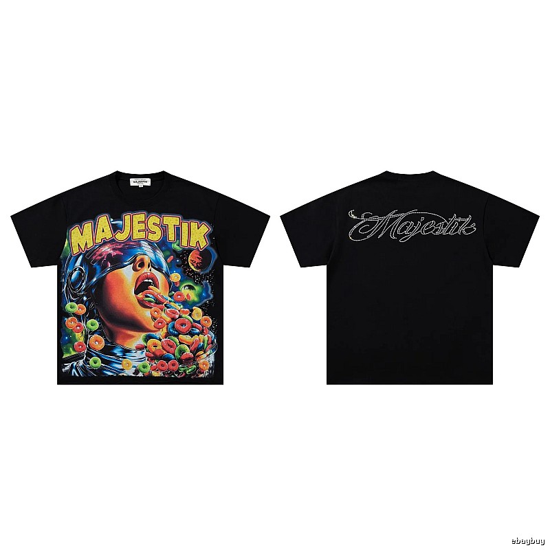 MAJESTIK Space Print Street Style Black T-shirt