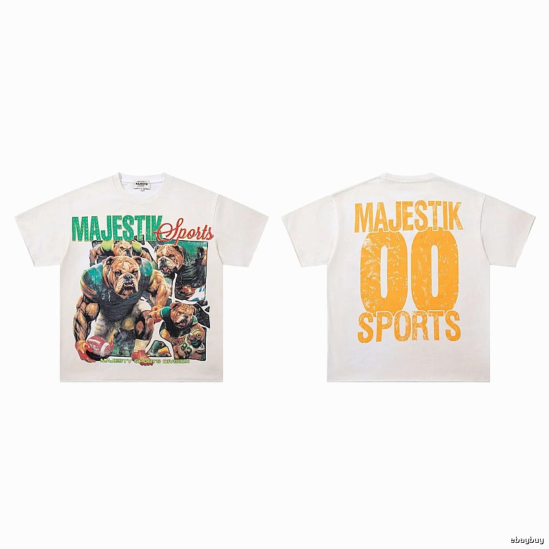 MAJESTIK Sporty Vintage Style Off-white Short Sleeve T-shirt