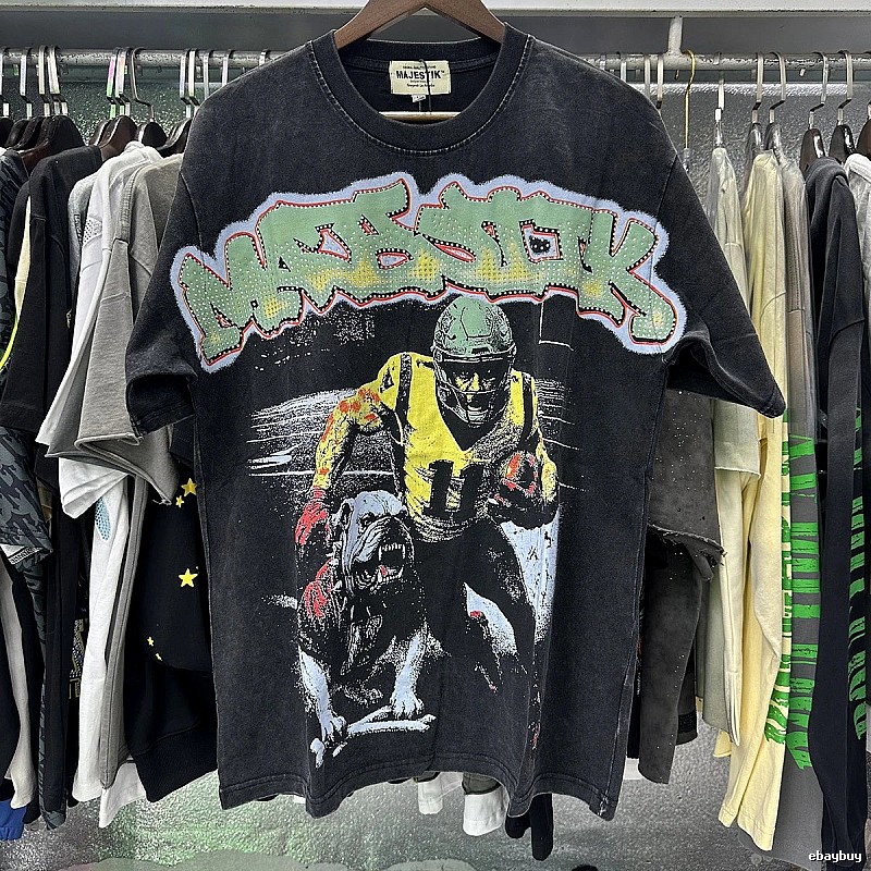 MAJESTIK Vintage Distressed Rugby Black T-Shirt