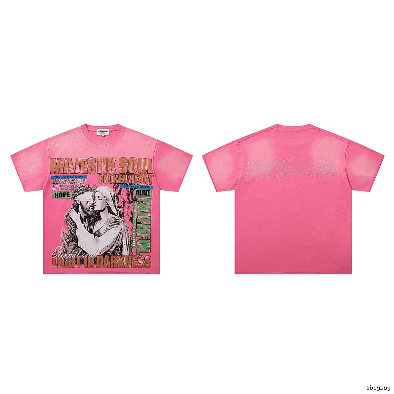 MAJESTIKSOUL Vintage Print Pink Short-sleeve T-shirt