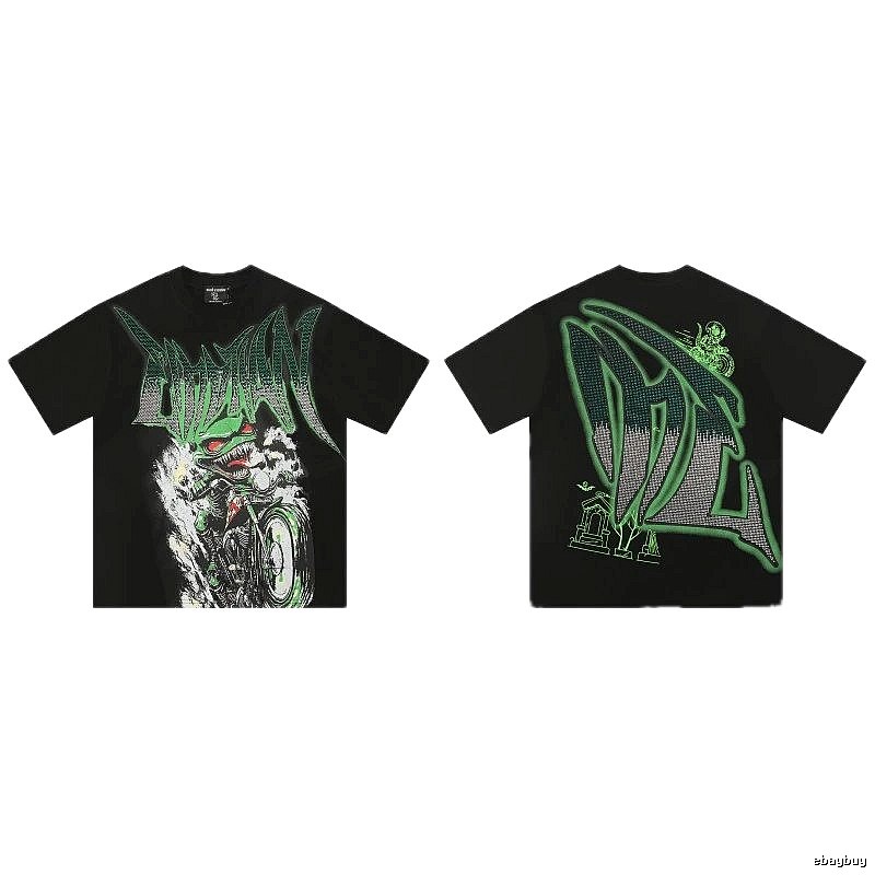 Mixed Emotion Motorcycle Gothic Style Black and Green Short Sleeve T-Shirt