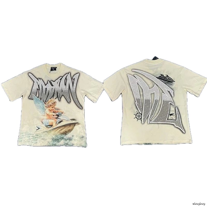 Mixed Emotion Off-white Street-style Angel Print T-shirt