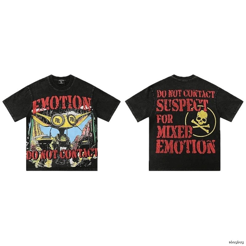 Mixed Emotion Skull Print Street Style Black T-Shirt