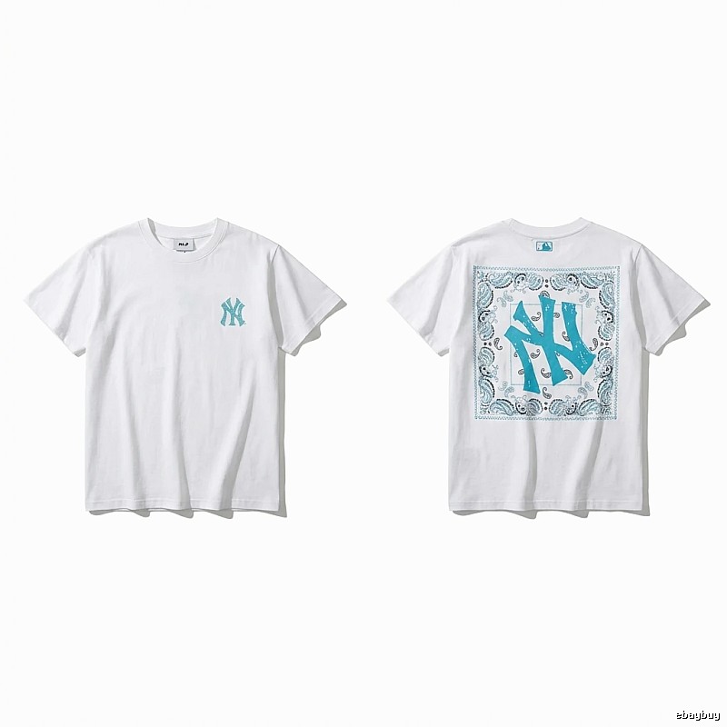 MLB retro-style white T-shirt with cashew flower pattern