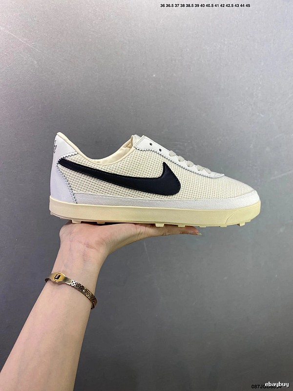 Nike White and Black Ventilated Panels Waffle-Sole Runners