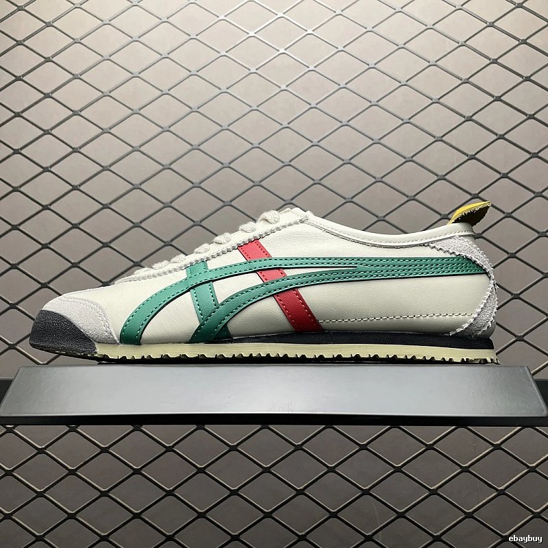 Onitsuka Tiger Cream, Green and Red Low-Top Sneakers with Classic Lace-Up