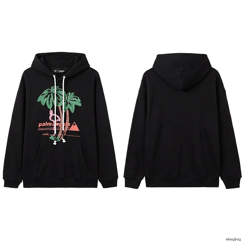 Palm Angels Black Hoodie with Palm Tree Print