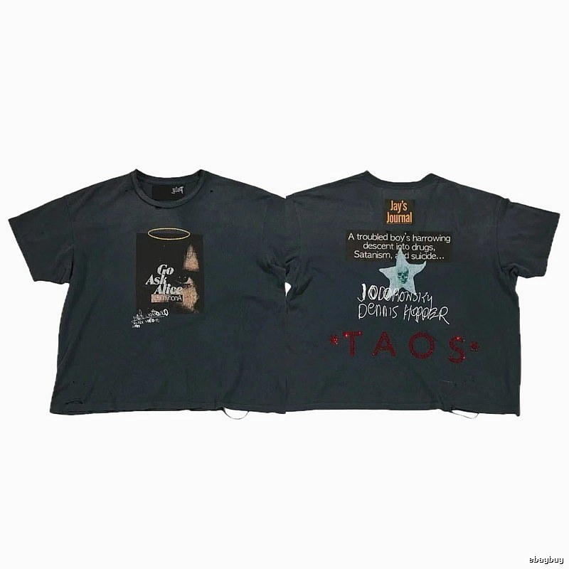 Paly Hollywood Distressed Dark Charcoal Gray Printed T-shirt