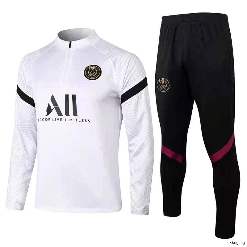 Paris Saint-Germain 2020-21 Sleeve-Print Detail White Training Tracksuit Set Casual Layering