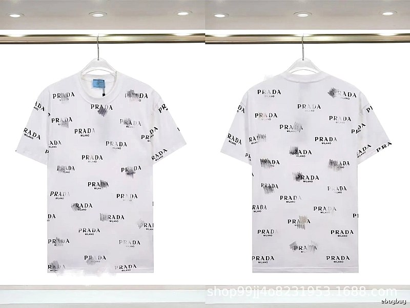 Prada All-over Print Streetwear Style White Short-sleeve T-Shirt