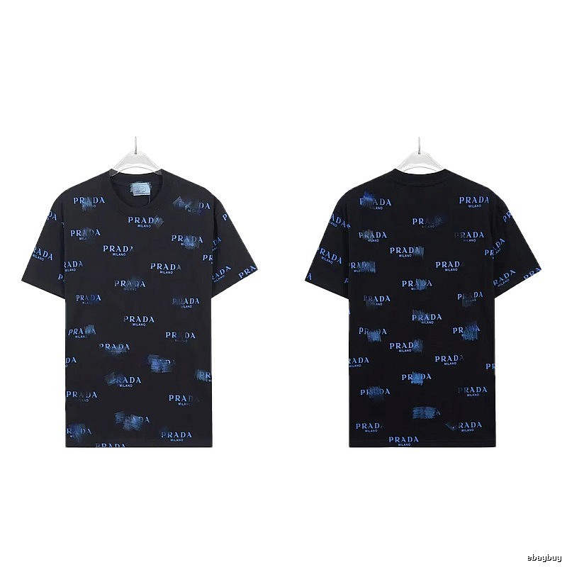 Prada All-over Printed Streetwear Style Black Short-sleeve T-shirt