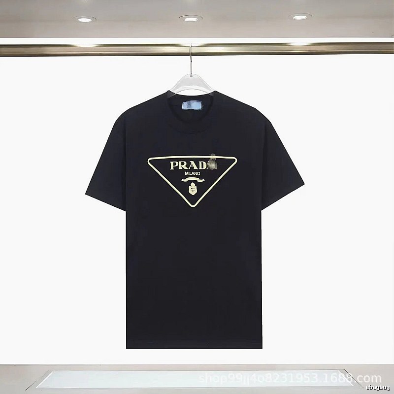 Prada Classic Triangular Logo Minimalist Style Black T-Shirt