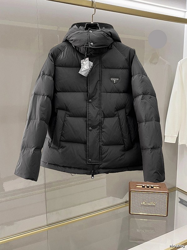 Prada Hooded Puffer Jacket with Black Hooded Logo