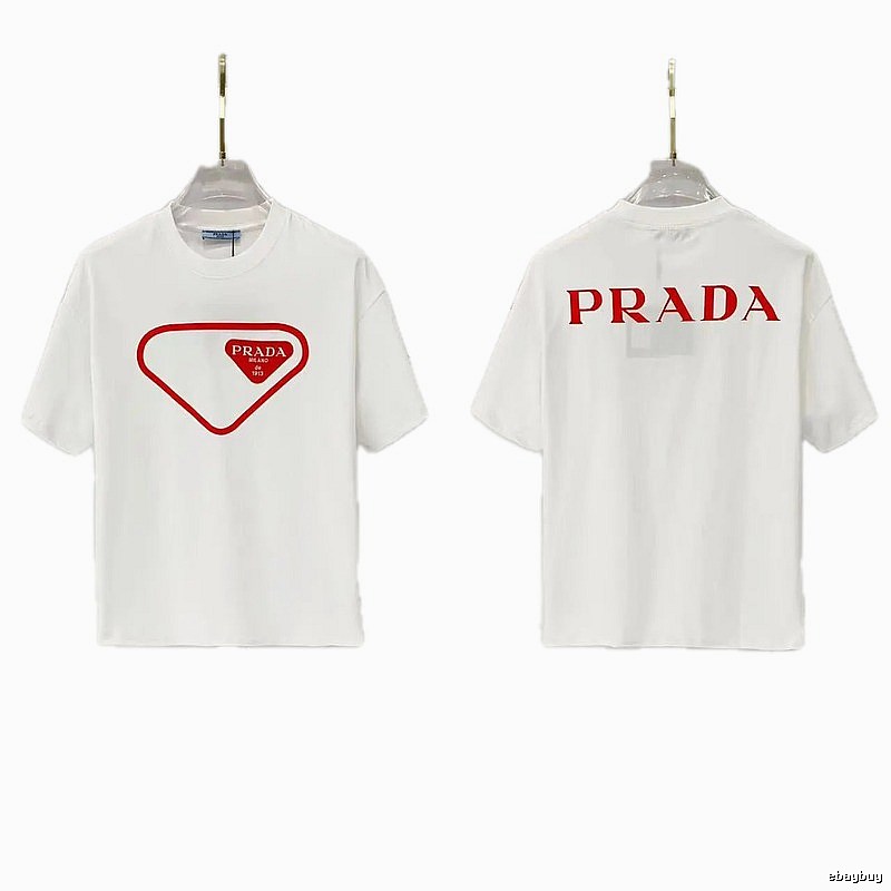Prada Inverted Triangle Minimalist Style White Short-sleeve T-shirt