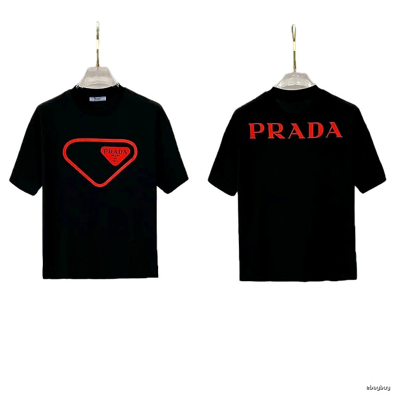 Prada Inverted Triangle Streetwear Style Black Short-sleeve T-shirt