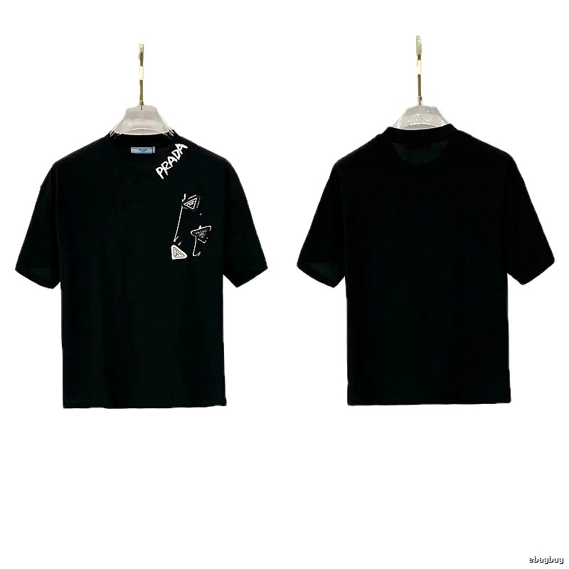 Prada Inverted Triangle Streetwear Style Black Short-sleeve T-shirt