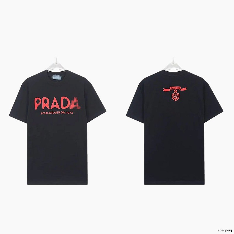 Prada Letter Print Trendy Cool Style Black Short-sleeve T-shirt