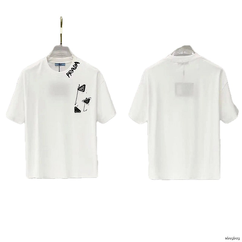 Prada Triangle Logo Casual Style White T-Shirt