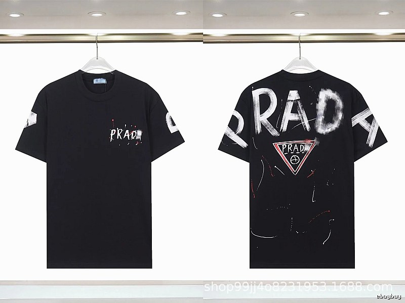 Prada Triangle Logo Graffiti Style Black Short-sleeve T-shirt