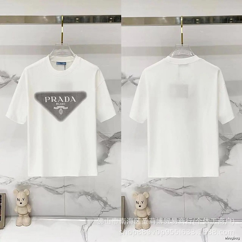 Prada Triangle Logo Minimalist Style White T-Shirt
