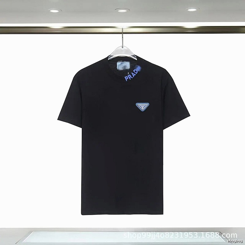 Prada Triangle Logo Streetwear Style Black T-shirt