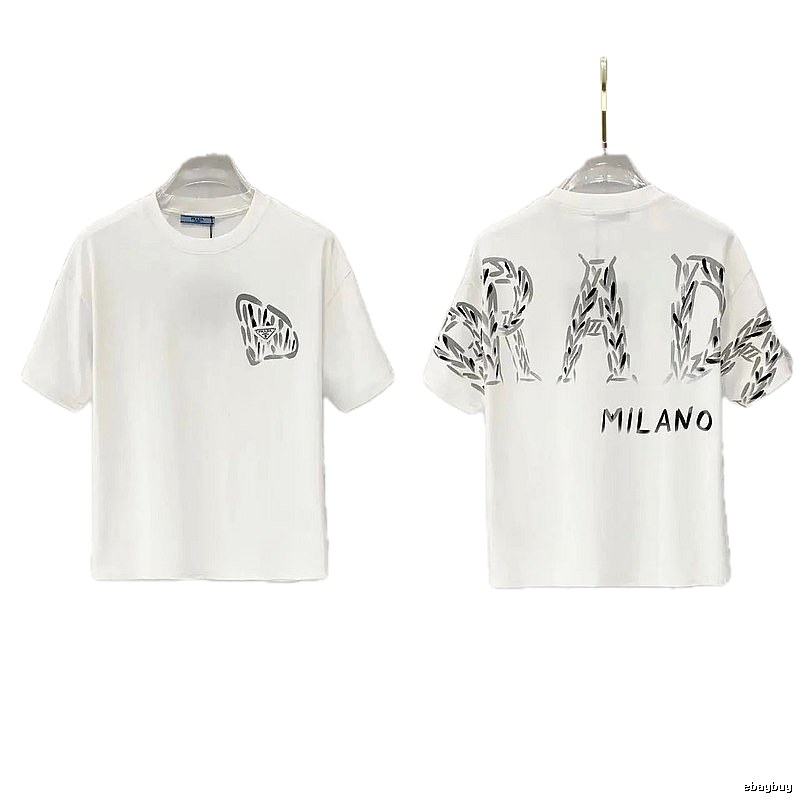 Prada Triangle Logo Trendy & Edgy Style White Short-sleeve T-shirt