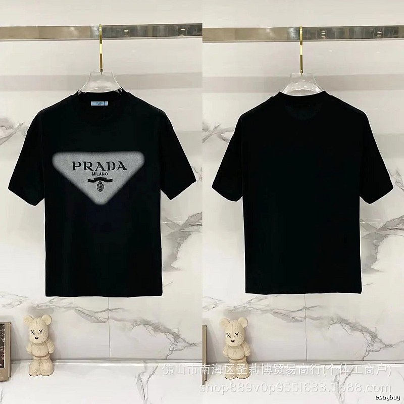 Prada Triangle Logo Trendy Style Black Short-sleeve T-shirt