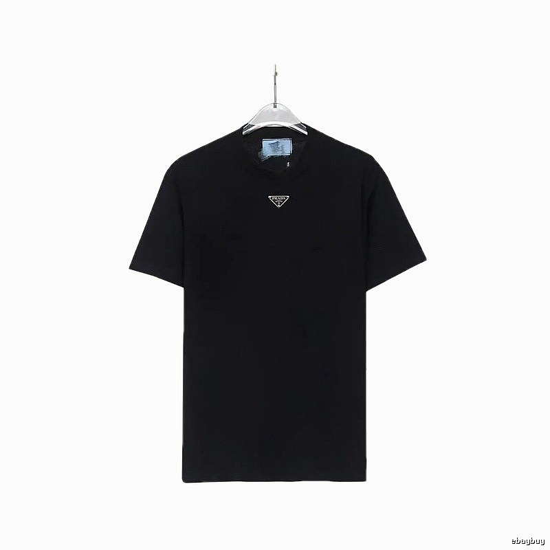 Prada Triangular Logo Minimalist Style Black Short-sleeve T-shirt
