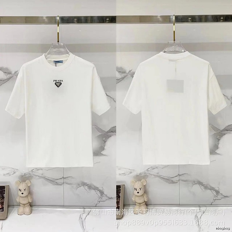 Prada Triangular Logo Minimalist Style White Short-sleeve T-shirt