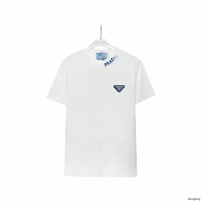 Prada Triangular Logo Minimalist Style White Short-sleeve T-shirt