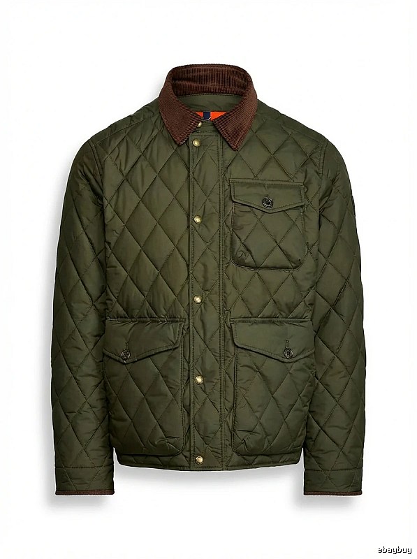 Ralph Lauren diamond-patterned olive green cotton-padded coat