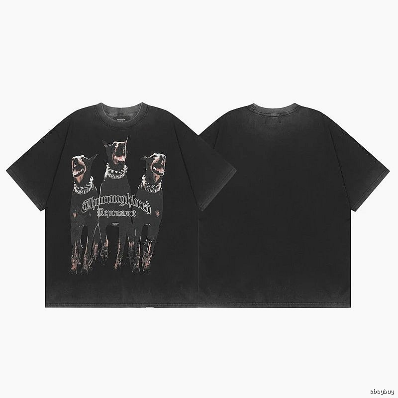 Represent Doberman Print Vintage Style Black Short-sleeve T-shirt