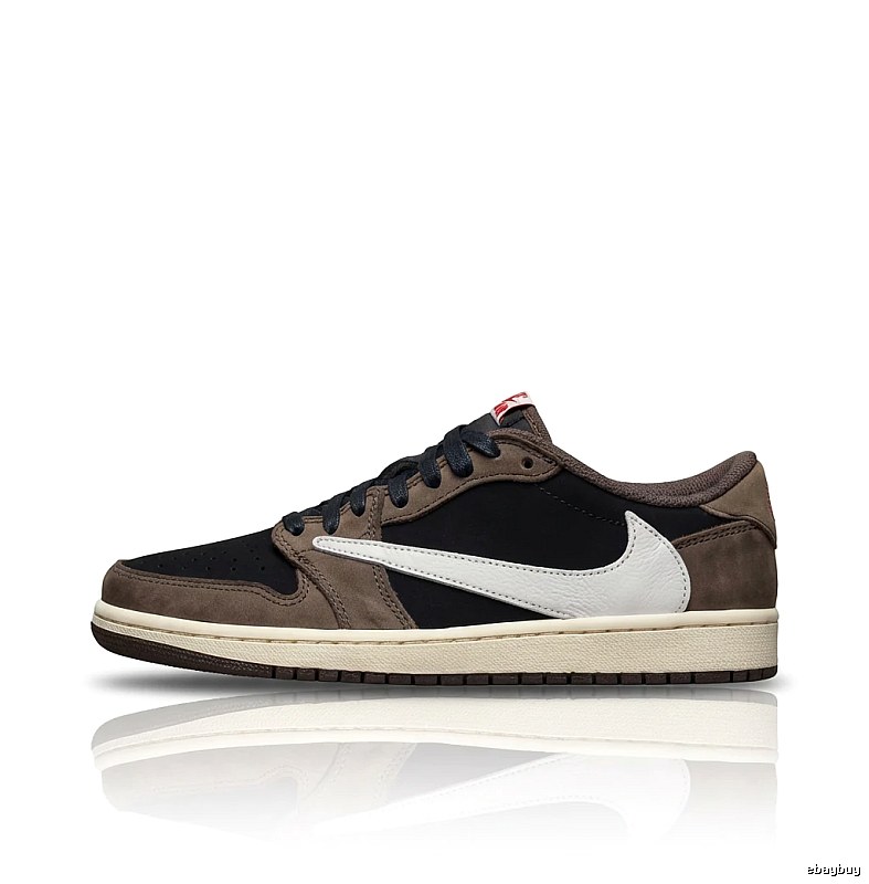 Retro-style black and brown Jordan AJ1 shoes.