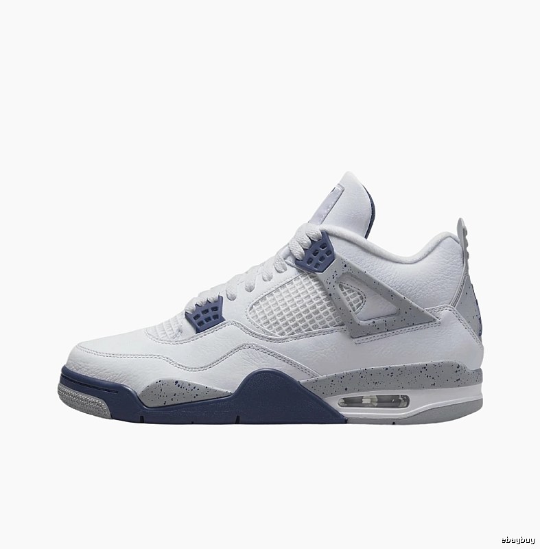 Retro-style white and blue Jordan 4 shoes